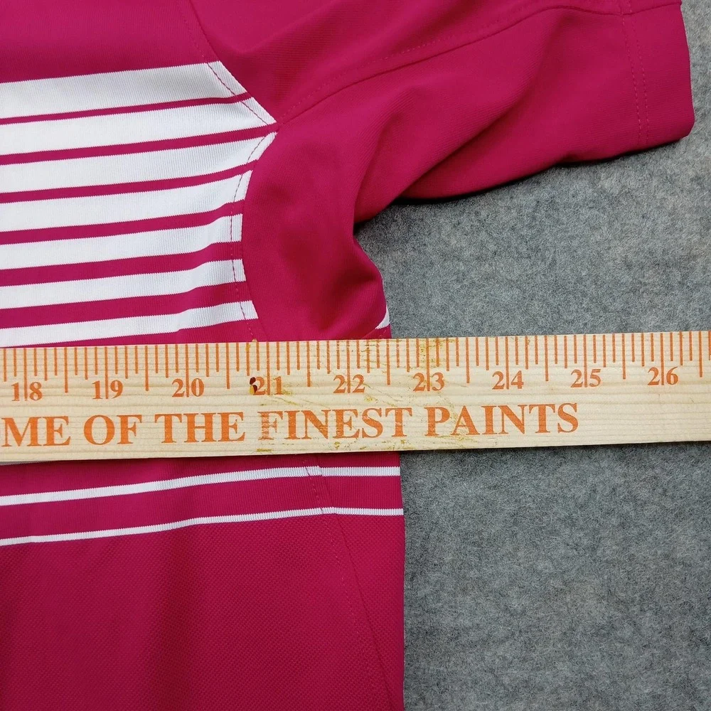 Nike Golf Polo Shirt Mens Large Pink Dri Fit Striped Standard Fit Performance